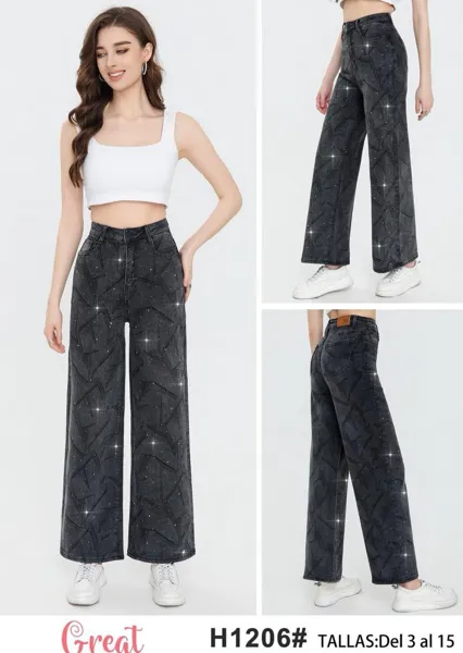 Jeans de pierna ancha con diseño geométrico