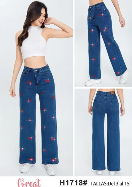 Jeans con estampado de cerezas