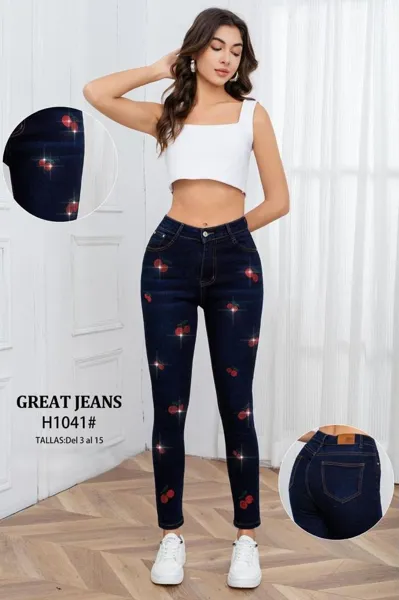Jeans con estampado de cerezas