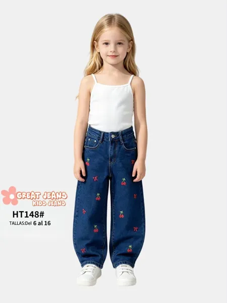 Jeans con estampado de cerezas