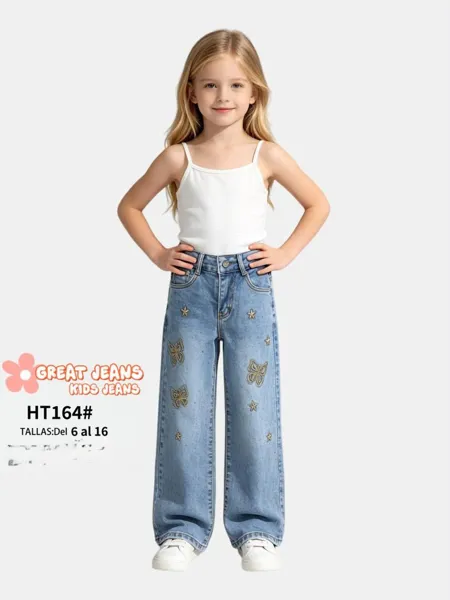 Jeans con bordado de mariposas