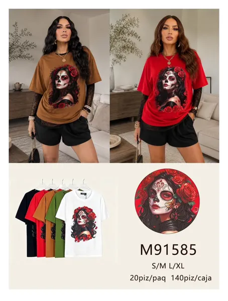 Playera con estampado de catrina