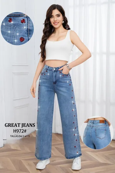 Jeans con bordado de rosas