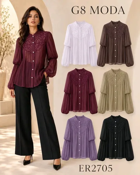 Blusa con encaje y manga abullonada