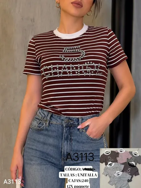 Playera a rayas con pedrería