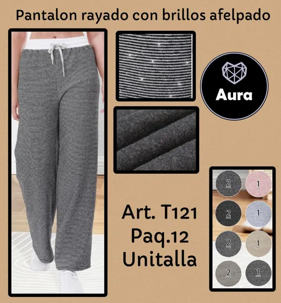 Pantalón rayado con brillos afelpado