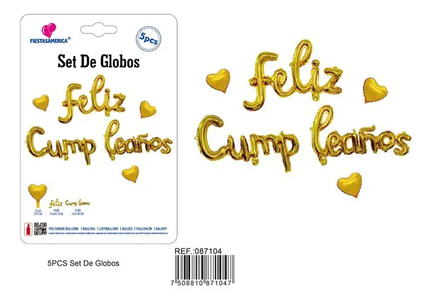 Set de globos de aluminio de Feliz Cumpleaños y corazón