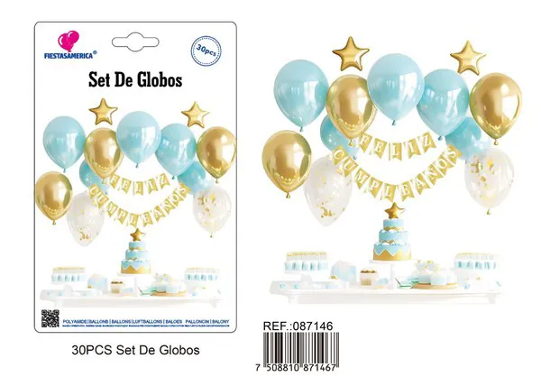 Set de globos con guirnalda de Feliz Cumpleaños dorado