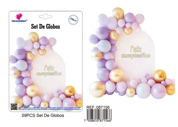 Arco de globos morado y dorado