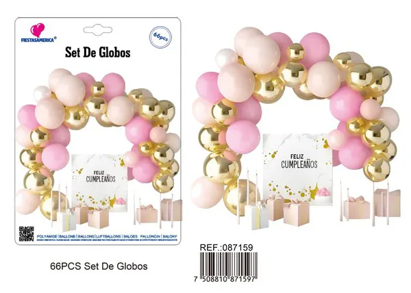 Arco de globos dorado y rosa