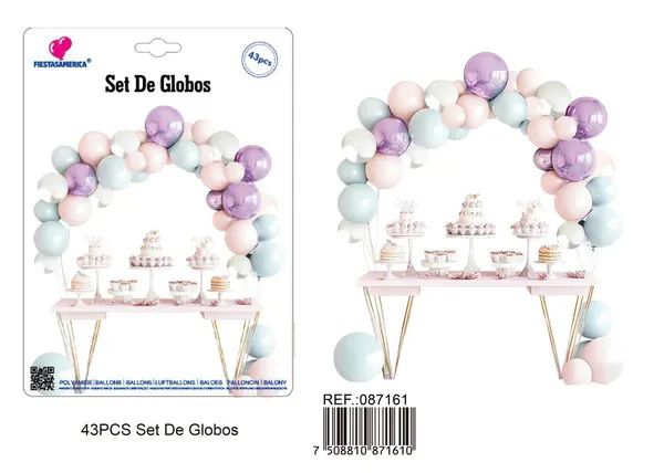 Arco de globos azul hielo y morado