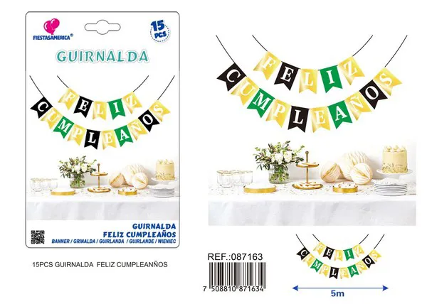 Guirnalda de Feliz Cumpleaños verde y dorada