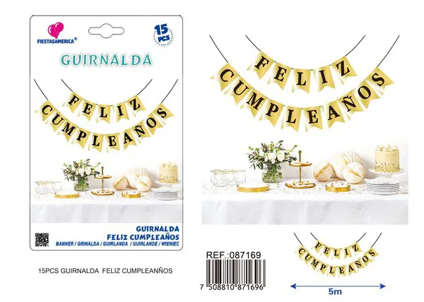 Guirnalda de Feliz Cumpleaños dorada
