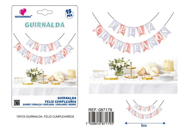 Guirnalda de Feliz Cumpleaños morada y oro rosa