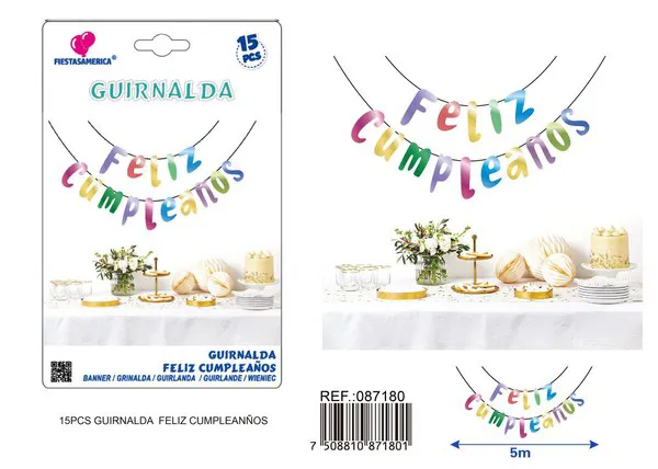 Guirnalda de Feliz Cumpleaños multicolor