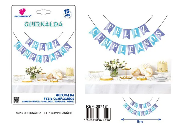 Guirnalda de Feliz Cumpleaños morada y azul marino