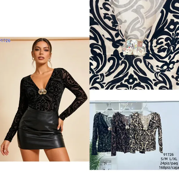 Blusa de manga larga con estampado-91726