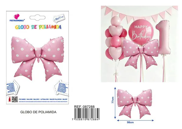 Globo de aluminio de moño de lunares rosa mate