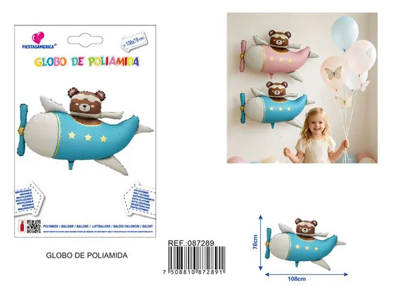 Globo de aluminio de oso aviador azul mate