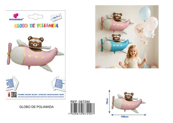 Globo de aluminio de oso aviador rosa mate