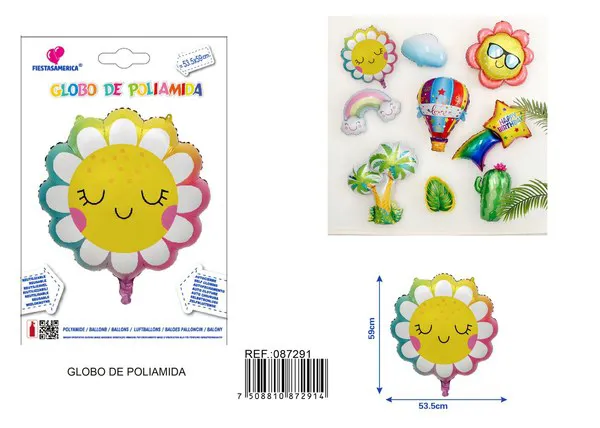 Globo de aluminio de girasol con carita feliz