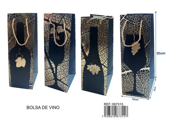 Bolsa para botella de vino con estampado dorado