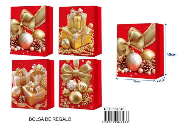 Bolsa de regalo navideña con estampado dorado