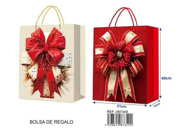 Bolsa de regalo navideña con estampado dorado