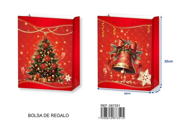 Bolsa de regalo navideña con estampado dorado