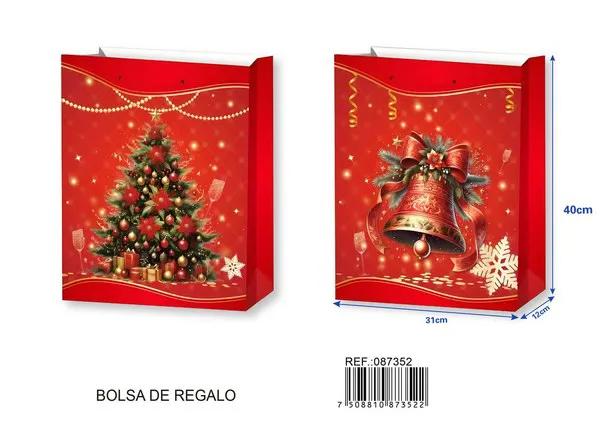Bolsa de regalo navideña con estampado dorado