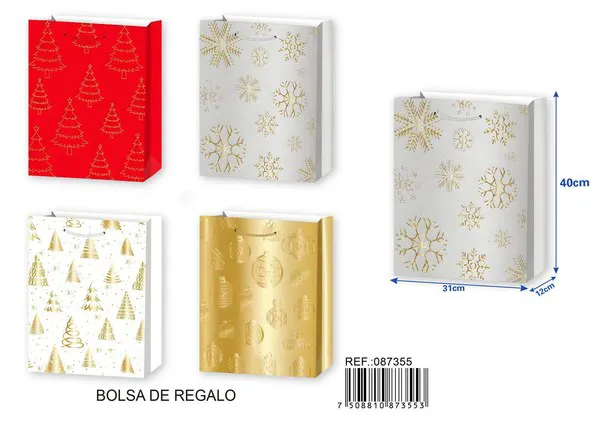 Bolsa de regalo navideña con estampado dorado