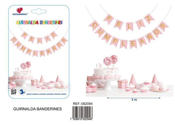 Guirnalda de Feliz Cumpleaños rosa