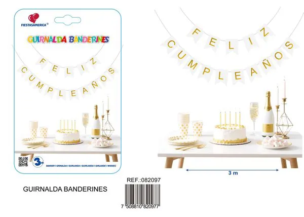 Guirnalda de Feliz Cumpleaños blanca