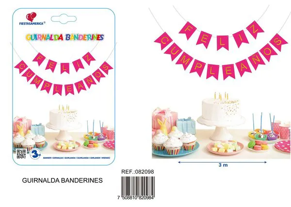 Guirnalda de Feliz Cumpleaños fucsia