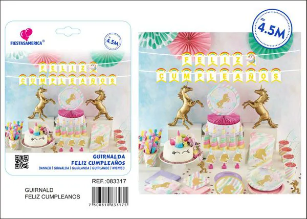 Guirnalda de banderines de unicornio con brillo dorado