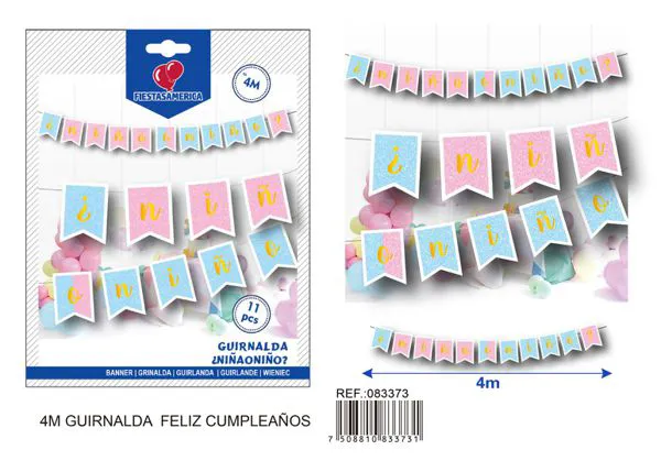 Guirnalda de letras de revelación de género dorada
