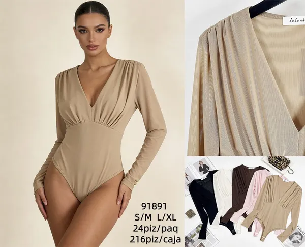 Body de manga larga con escote V-91891