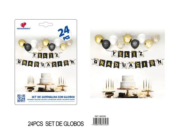Guirnalda de globos de graduación negro y dorado