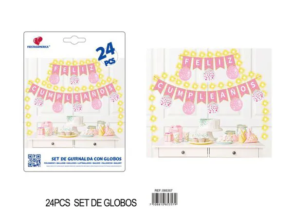 Guirnalda de globos rosa con luces