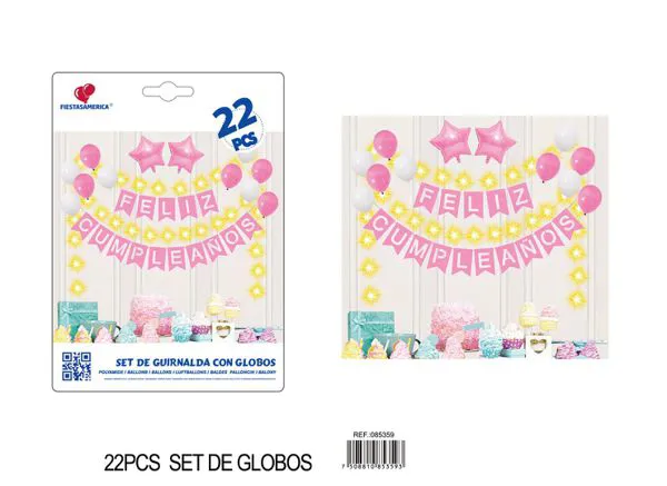 Guirnalda de globos rosa con luces