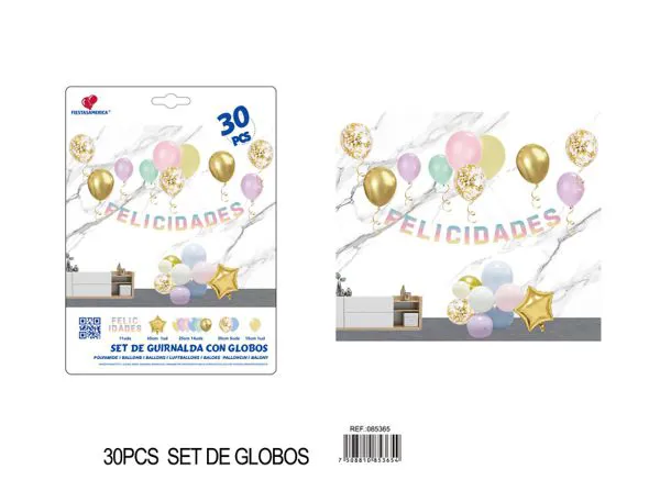 Guirnalda de globos multicolor y dorado