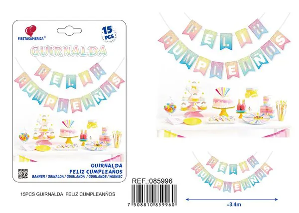 Guirnalda de Feliz Cumpleaños multicolor