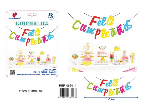 Guirnalda de Feliz Cumpleaños multicolor