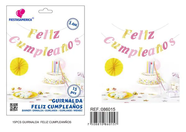 Guirnalda de Feliz Cumpleaños dorado y rosa