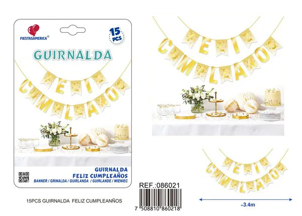 Guirnalda de Feliz Cumpleaños dorada