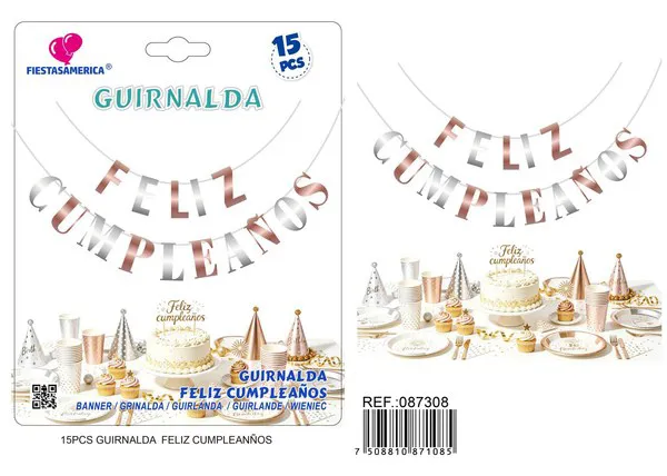 Guirnalda de Feliz Cumpleaños oro rosa