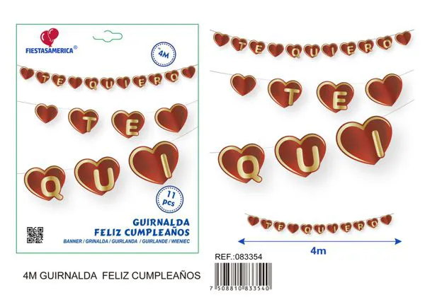 Guirnalda de letras de corazones dorada de San Valentín