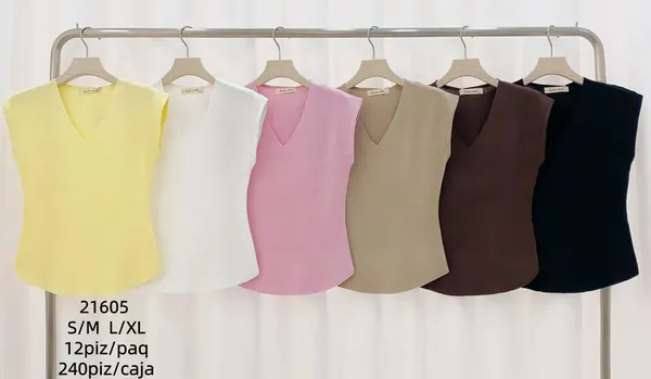 Top con cuello V sin mangas-21605