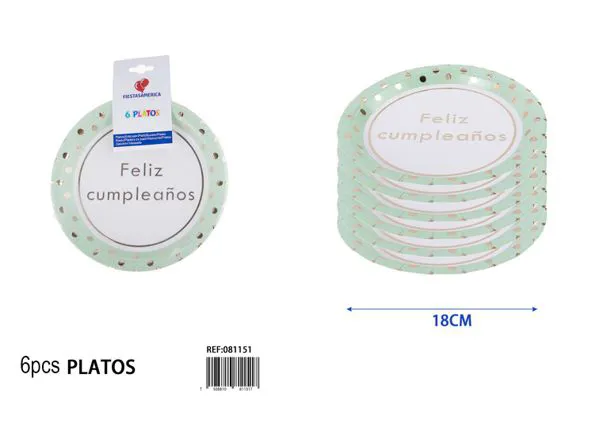 Platos de papel azul de lunares macaron