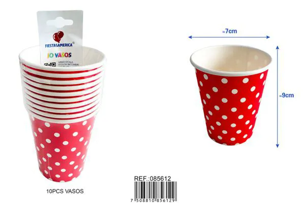 Vasos de papel rojo de lunares